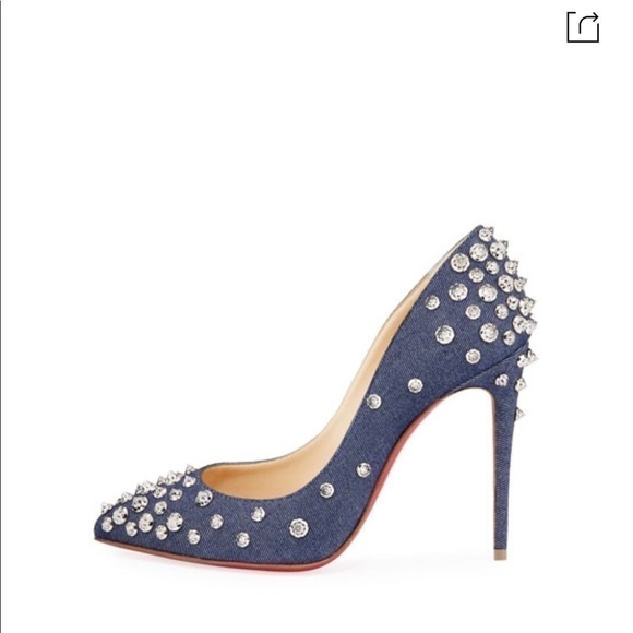 Louboutin Aimantaclou Studded Blue Denim Pumps Heels Size 39 - Picture 7 of 16